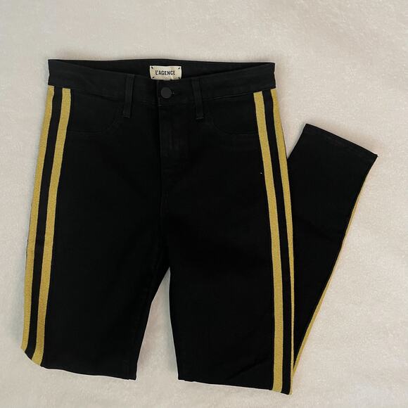 L'Agence Black Skinny Jeans Gold Side Stripe - Picture 2 of 10